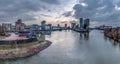Skyline of Duesseldorf during sunset Royalty Free Stock Photo