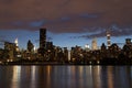 Skyline of the east side of midtown Manhattan at night Royalty Free Stock Photo