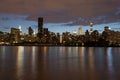 Skyline of the east side of midtown Manhattan at night Royalty Free Stock Photo