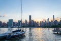 Skyline of the east side of midtown Manhattan at sunset Royalty Free Stock Photo