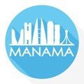 Manama Bahrain Asia Round Icon Vector Art Flat Shadow Design Skyline City Silhouette Template Logo