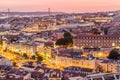 Skyline of evening Lisbon from Miradouro da Graca viewpoint, Portug