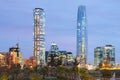 Skyline of Financial District in Las Condes from Bicentennial park in Vitacura Royalty Free Stock Photo