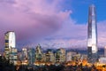 Skyline of financial district in Las Condes in Santiago with Los Andes Mountains in the back Royalty Free Stock Photo