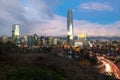 Skyline of  Financial district in Providencia with Los Andes Mountains in the back, Santiago Royalty Free Stock Photo