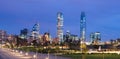 Skyline of Financial District at Providencia from Parque Bicentenario in Vitacura Royalty Free Stock Photo