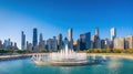 Skyline with fountain at Grant Park, Chicago, Illinois, USA. Generative AI Royalty Free Stock Photo