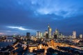 Frankfurt skyline from above, atmospheric, colorful sunrise. Cityscape in Germany with skyscrapers. city, sunset Royalty Free Stock Photo