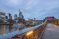 Frankfurt skyline from above, atmospheric, colorful sunrise. Cityscape in Germany with skyscrapers. city, sunset Royalty Free Stock Photo