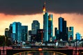 Skyline of Frankfurt, Germany in the evening with famous skyscrapers Royalty Free Stock Photo