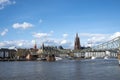 Skyline of Frankfurt with old pedestrian footbridge Eiserner Steg engl: iron footbridge