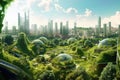 skyline of futuristic city with eco-friendly green rooftops