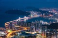 Skyline, GwangAn bridge and Haeundae at night in Busan, Korea.