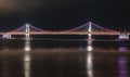 Skyline, GwangAn bridge and Haeundae at night in Busan, Korea. Royalty Free Stock Photo