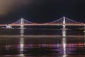 Skyline, GwangAn bridge and Haeundae at night in Busan, Korea. Royalty Free Stock Photo