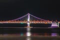 Skyline, GwangAn bridge and Haeundae at night in Busan, Korea.