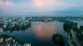 Skyline of Hanoi  and Joan Kiem lake Vietnam Asia on sunset Royalty Free Stock Photo