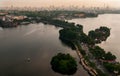 Skyline of Hanoi in Vietnam with hoam kiem lake late in the evening Royalty Free Stock Photo