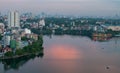 Skyline of Hanoi in Vietnam with hoam kiem lake late in the evening Royalty Free Stock Photo