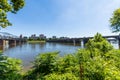 Skyline of Harrisburg Pennsylvania from City Island from accross the Susquehanna River Royalty Free Stock Photo