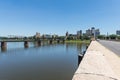 Skyline of Harrisburg Pennsylvania from City Island from accross the Susquehanna River Royalty Free Stock Photo
