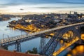 Skyline of the historic city of Porto with famous bridge at night, Portugal Royalty Free Stock Photo