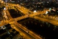 Skyline of Ho Chi Minh city by night with trails of lights, Vietnam