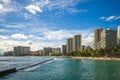 Skyline of Honolulu at Waikiki beach, Oahu island in Hawaii Royalty Free Stock Photo