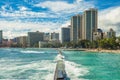 Skyline of Honolulu at Waikiki beach, Oahu island in Hawaii Royalty Free Stock Photo