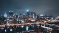 Skyline of the illuminated Pittsburgh at night Royalty Free Stock Photo