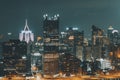 Skyline of the illuminated Pittsburgh at night Royalty Free Stock Photo
