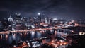 Skyline of the illuminated Pittsburgh at night Royalty Free Stock Photo