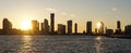 Skyline of Jersey City during sunset as seen from Manhattan, New York City.