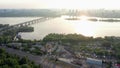 Skyline of Kiev city with Dnipro river and Paton bridge.