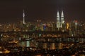 Skyline of Kuala Lumpur city at night, view from Jalan Ampang in Kuala Lumpur, Malaysia.