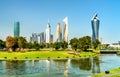 Skyline of Kuwait City at Al Shaheed Park Royalty Free Stock Photo