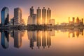 Skyline at lake in Benjakitti park Bangkok Royalty Free Stock Photo