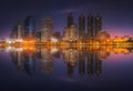 Skyline at lake in Benjakitti park Bangkok Royalty Free Stock Photo