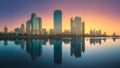 Skyline at lake in Benjakitti park Bangkok Royalty Free Stock Photo