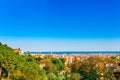 Skyline landscape of beautiful Barcelona from the Guel park in a clear blue sky and sunny day. Famous tourist destination