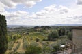 Skyline Landscape with Vineyard an Olive orchards of Medieval San Gimignano hilltop town. Tuscany region. Italy Royalty Free Stock Photo