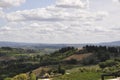 Skyline Landscape with Vineyard an Olive orchards of Medieval San Gimignano hilltop town. Tuscany region. Italy Royalty Free Stock Photo