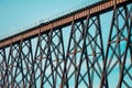Skyline of Lethbridge Viaduct bridge, formerly the High Level bridge against a blue sky in Canada Royalty Free Stock Photo