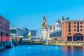 Skyline of Liverpool through albert dock, England Royalty Free Stock Photo