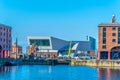 Skyline of Liverpool through albert dock, England Royalty Free Stock Photo