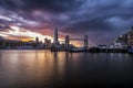 The skyline of London during a colorful sunset, United Kingdom