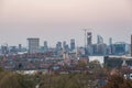 Skyline of London at dusk. View from Greenwich Hill.