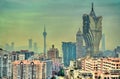 Skyline of Macau, a former Portuguese colony, now an autonomous territory in China Royalty Free Stock Photo