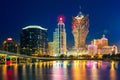 skyline of macau by the sea at night Royalty Free Stock Photo