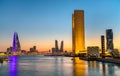 Skyline of Manama at sunset. The Kingdom of Bahrain